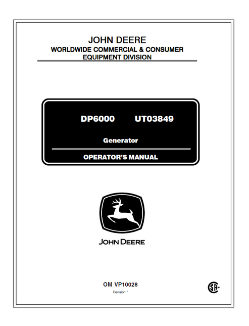 John Deere DP6000 UT03849 Generator Operator Manual OMVP10028