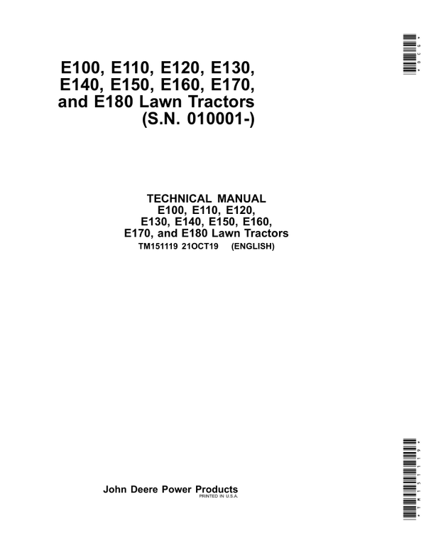 John Deere E100-E180 Lawn Tractor Technical Manual TM151119