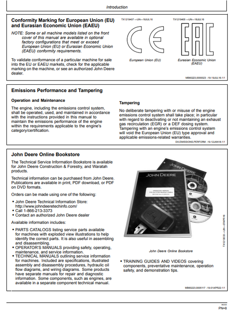 John Deere E18ZS Excavator Operation & Maintenance Manual PDF