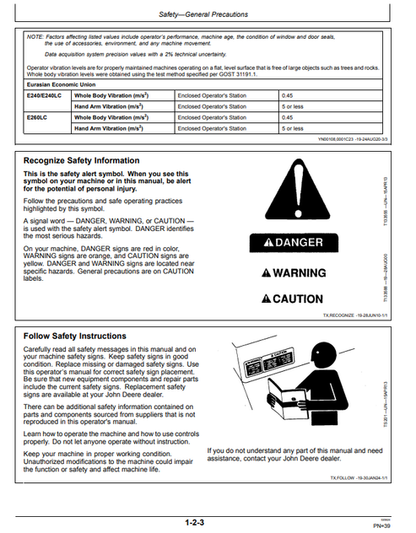 John Deere E240 E240LC E260LC Operator Manual PDF OMT417971X019