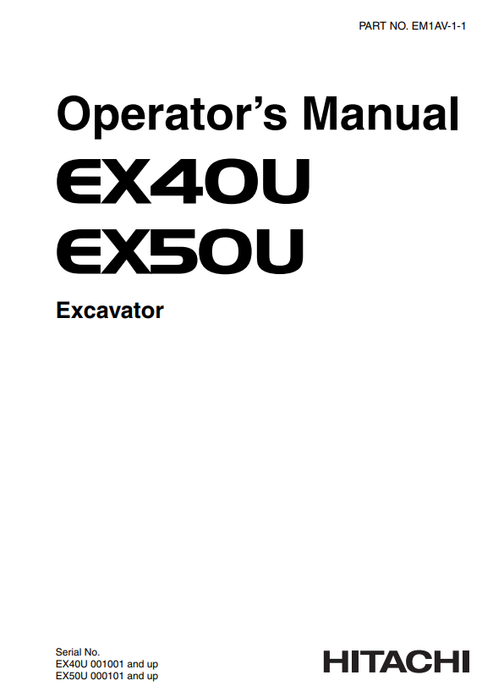 John Deere EX40U & EX50U Hitachi Excavator Operation Manual