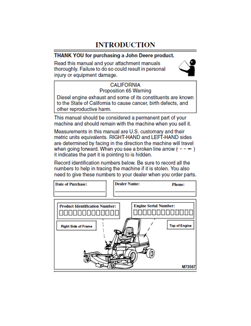 John Deere F1145 Front Mower Operation & Maintenance Manual