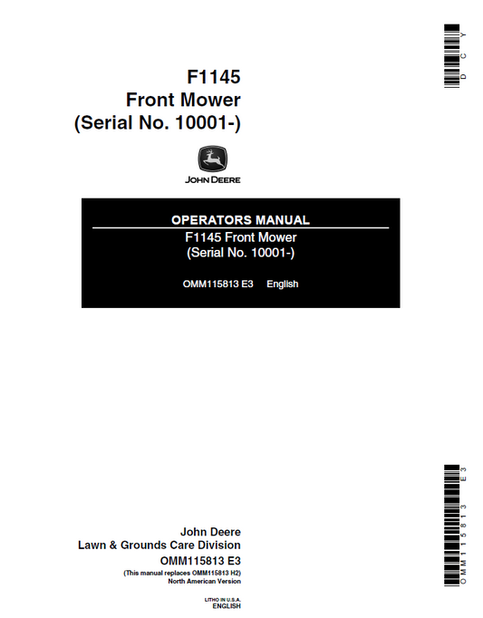 John Deere F1145 Front Mower Operator Manual OMM115813 PDF