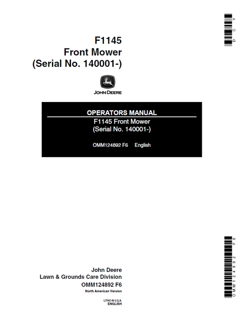 John Deere F1145 Front Mower Operator Manual OMM124892
