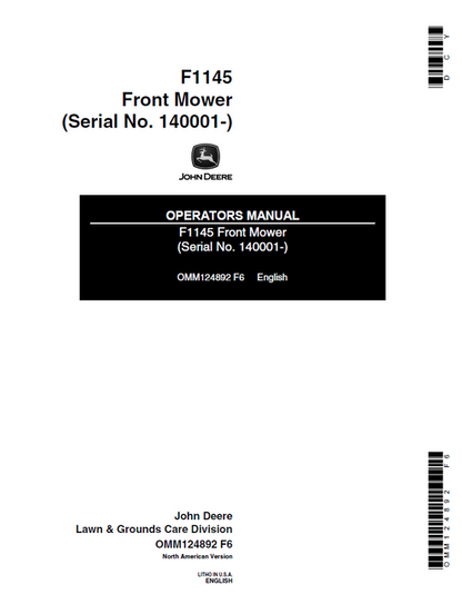 John Deere F1145 Front Mower Operator Manual OMM124892