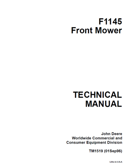John Deere F1145 Front Mower Technical Manual TM1519