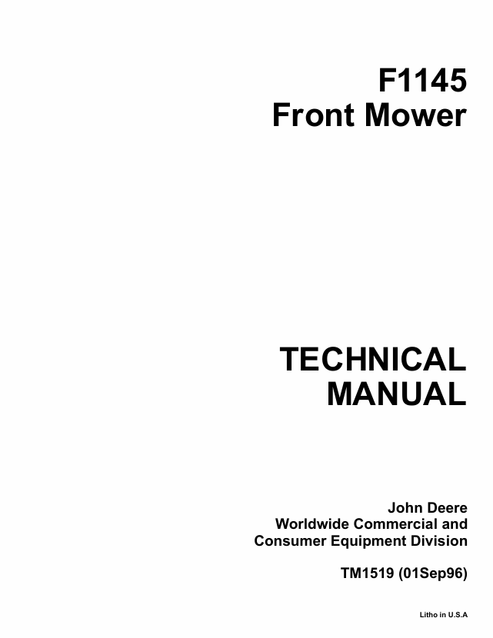 John Deere F1145 Front Mower Technical Manual TM1519 PDF