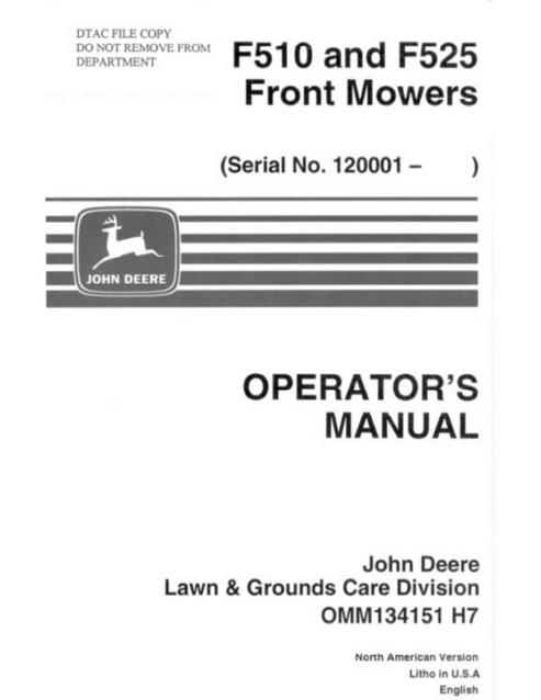 John Deere F510 F525 Front Mower Operator Manual OMM134151 PDF