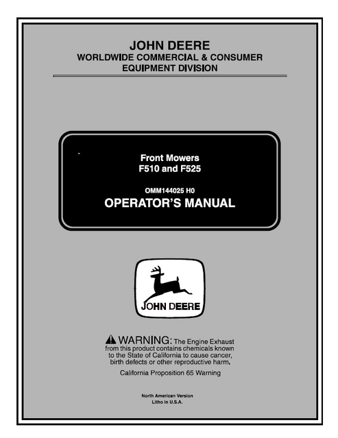 John Deere F510 F525 Front Mower Operator Manual OMM144025