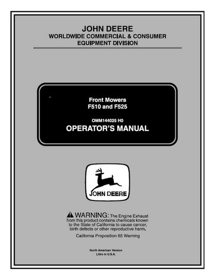 John Deere F510 F525 Front Mower Operator Manual OMM144025