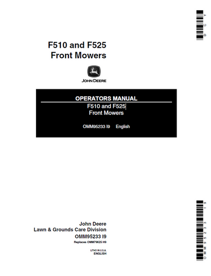 John Deere F510 F525 Front Mower Operator Manual OMM95233