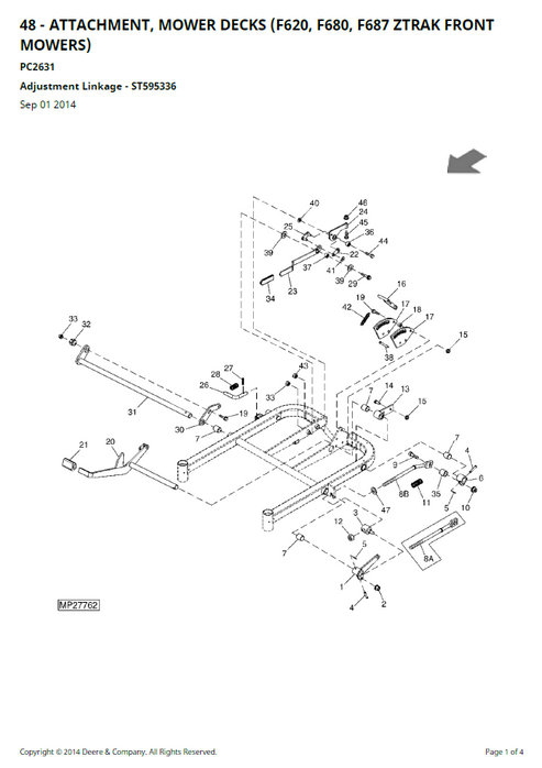 John Deere F620 F680 F687 ZTRAK Mower Parts Manual PC2631