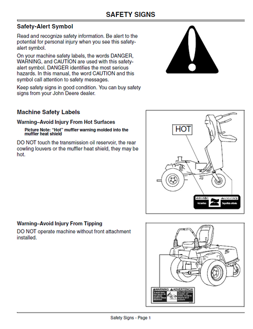 John Deere F620 Front Mower Operator Guide & Manual OMM139734