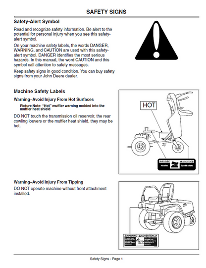 John Deere F620 Front Mower Operator Guide & Manual OMM139734