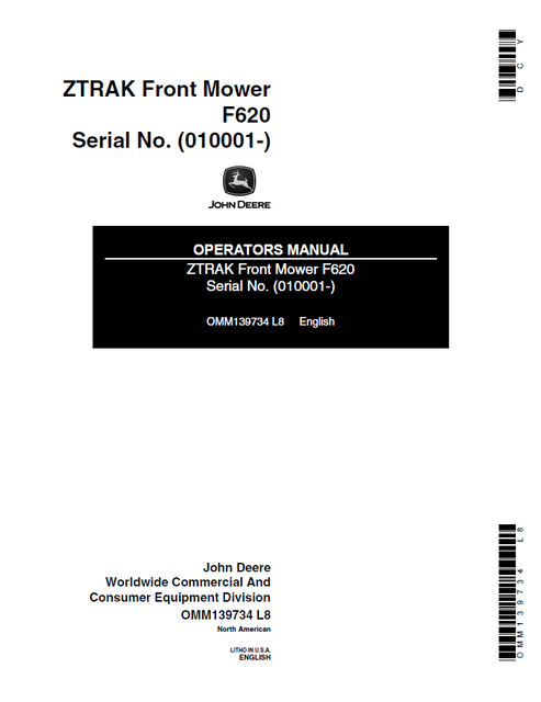 John Deere F620 ZTRAK Mower Operation & Maintenance Manual OMM139734