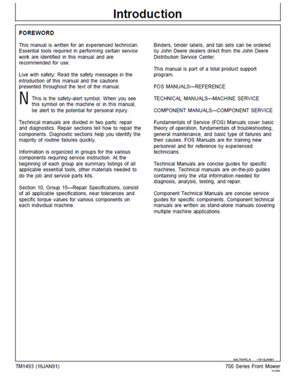 John Deere F710 F725 Front Mower Service & Repair Manual
