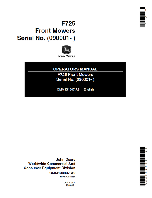 John Deere F725 Front MowerS Operator Manual OMM134807 PDF