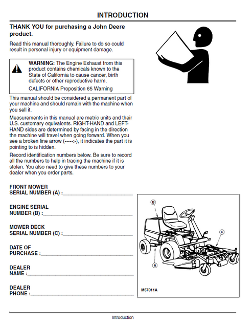 John Deere F725 Front Mower Operating Manual OMM134807