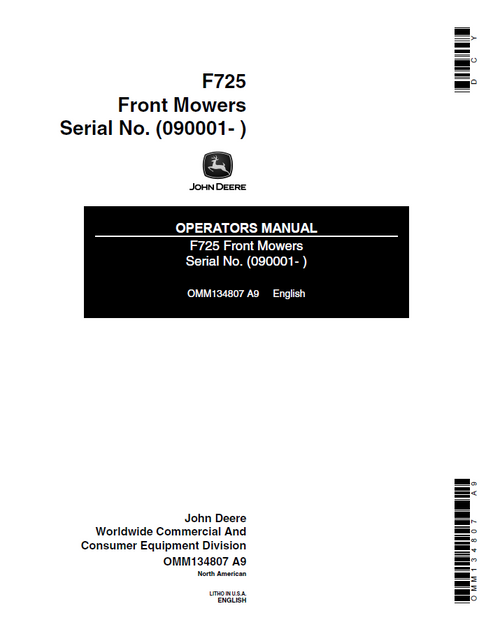 John Deere F725 Front Mower Operator Manual OMM134807 PDF