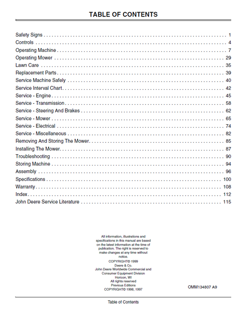 John Deere F725 Mower Owner Operator Manual OMM134807 PDF