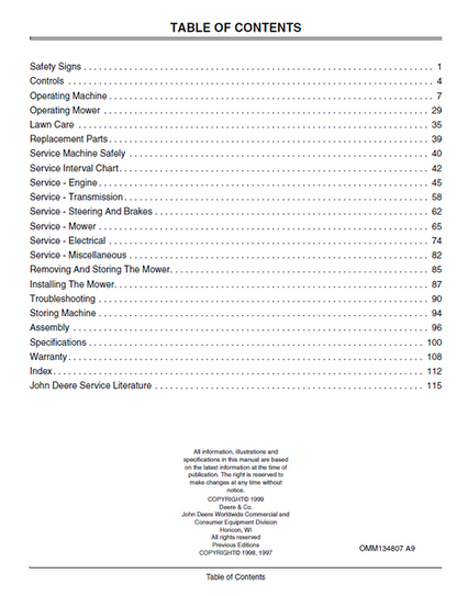 John Deere F725 Mower Owner Operator Manual OMM134807 PDF