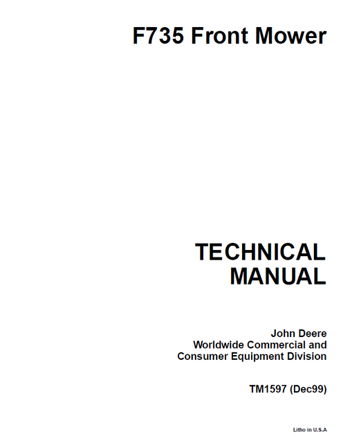 John Deere F735 Front Mower Technical Manual TM1597