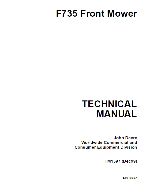 John Deere F735 Front Mower Technical Manual TM1597 PDF