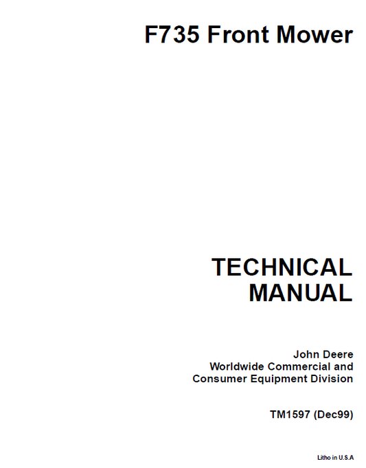 John Deere F735 Front Mower Technical Manual TM1597 PDF