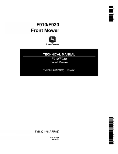 John Deere F910 F930 Front Mower Technical Manual TM1301 PDF