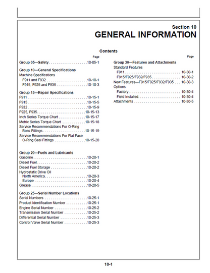 John Deere F911-F935 Front Mower Repair & Maintenance Manual TM1487