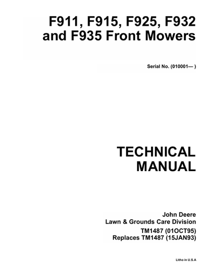 John Deere F911 F915 F925 F932 F935 Front Mower Manual TM1487