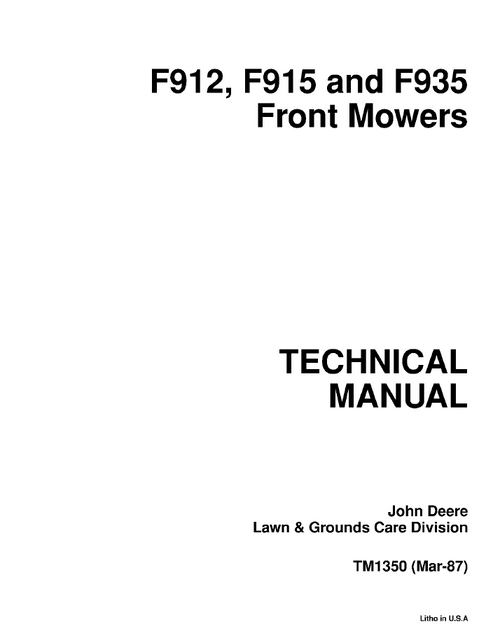 John Deere F911 F915 F925 F932 F935 Front Mower Technical Manual TM1350
