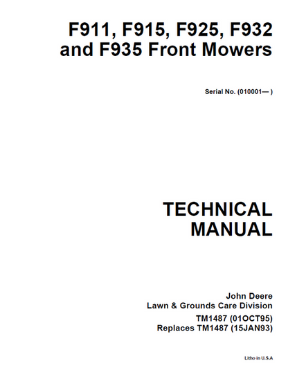John Deere F911 F915 F925 F932 F935 Front Mower Technical Manual TM1487