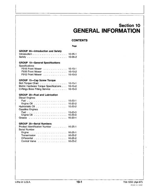 John Deere F911 F915 F925 F932 F935 Mower Workshop Manual TM1350