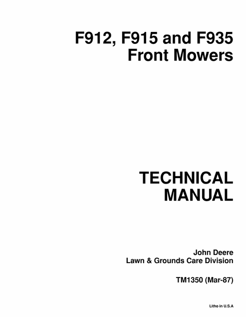 John Deere F912 F915 F935 Front Mower Technical Manual TM1350 PDF