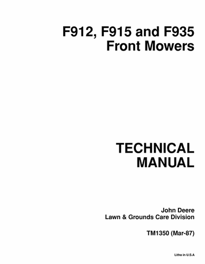 John Deere F912 F915 F935 Front Mower Technical Manual TM1350 PDF