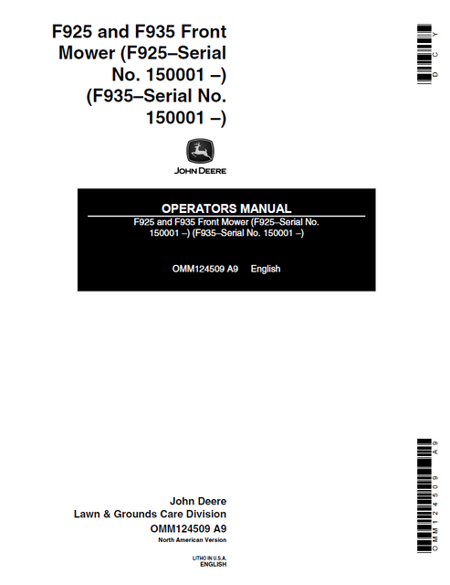 John Deere F925 F935 Front Mower Operator Manual OMM124509