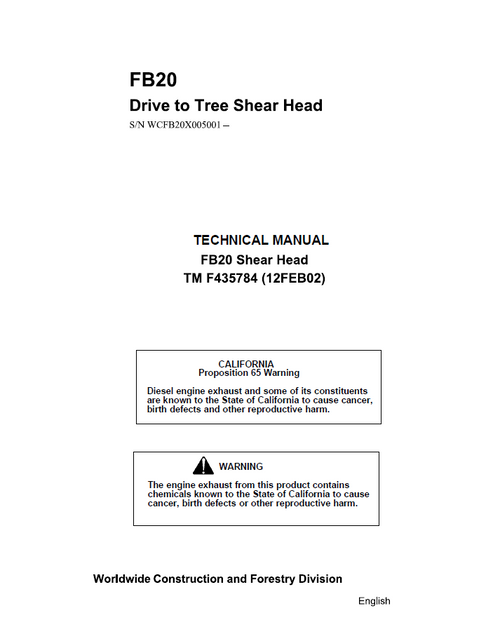 John Deere FB20 Shear Head Technical Service Manual TMF435784