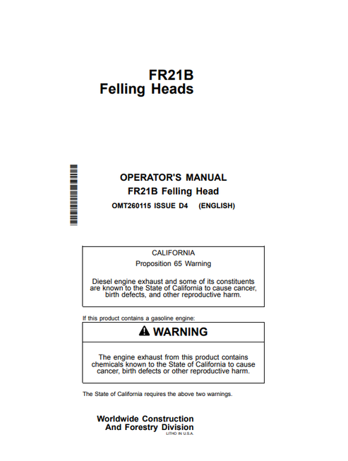 John Deere FR21B Felling Head Operator Manual OMT260115