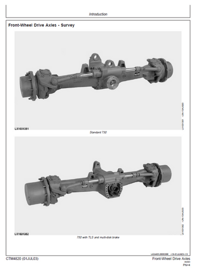 John Deere FWD Axle 730 733 740 745 750 Component Manual