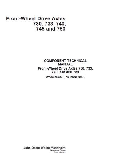 John Deere Front-Wheel Drive Axle Component Service Manual PDF