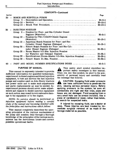 John Deere Fuel Injection Pump & Nozzle Technical Manual SM2045
