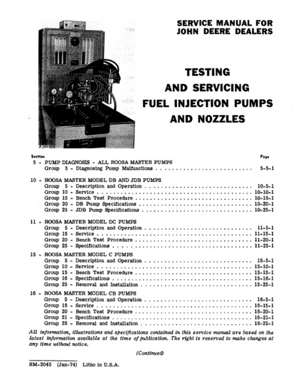 John Deere Fuel Pump and Nozzle Repair & Service Manual PDF