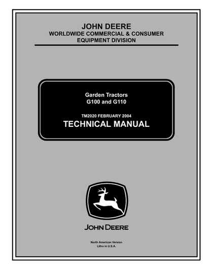 John Deere G100 G110 Garden Tractor Technical Manual TM2020
