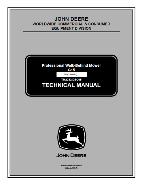 John Deere G15 Walk-Behind Mower Technical Manual TM2242