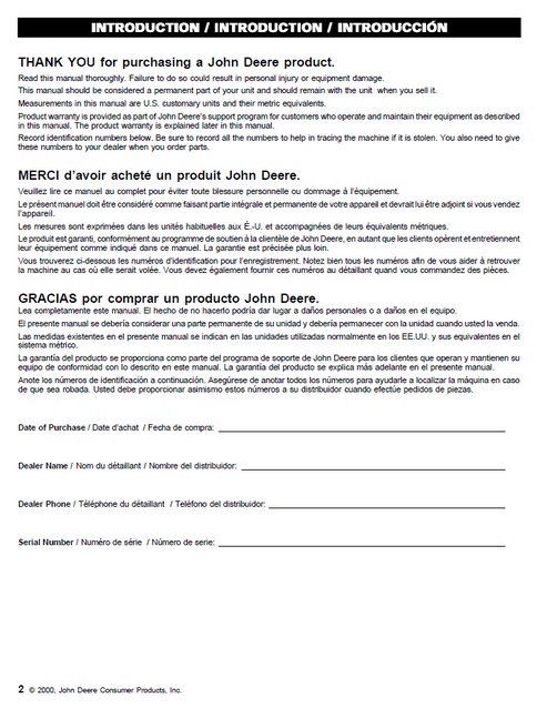 John Deere G2500K-G5500KE Electric Generator Operator Manual PDF