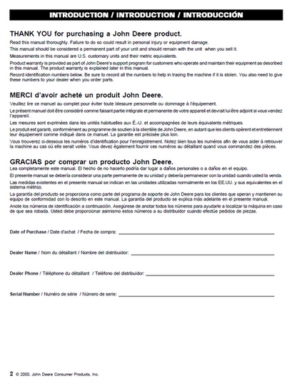 John Deere G2500K-G5500KE Electric Generator Operator Manual PDF