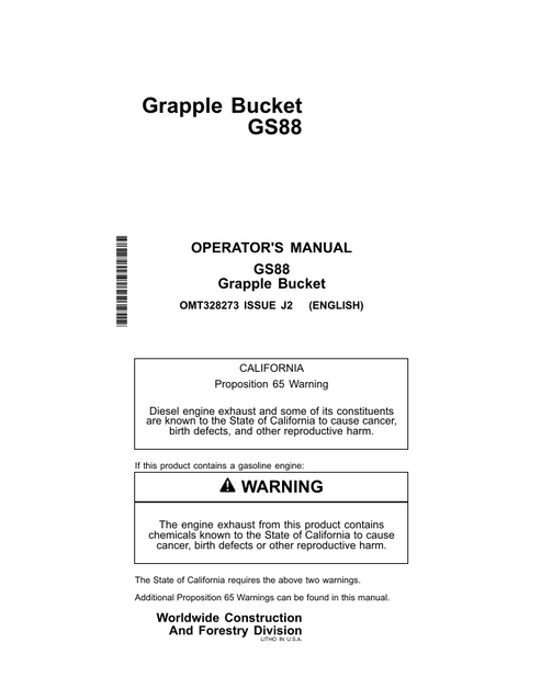 John Deere GS88 Grapple Bucket Operator Manual