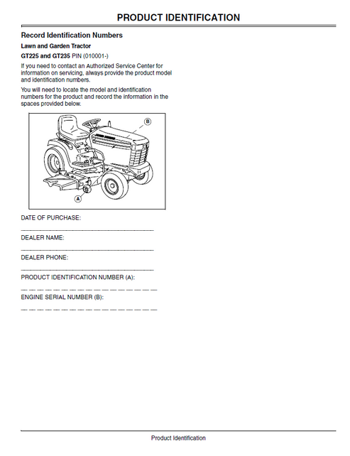 John Deere GT225 GT235 Garden Tractor Operator Manual OMM142611