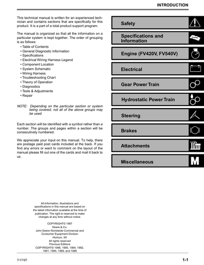 John Deere GT242 GT262 GT275 Technical Repair & Maintenance Manual